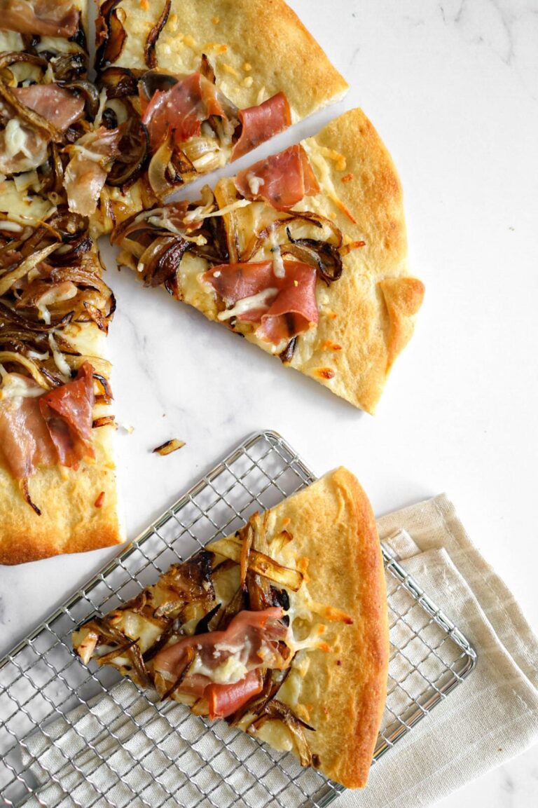 Prosciutto, Onion, and Mozzarella Pizza