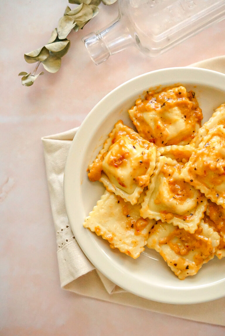Cream Cheese and Tomato Pesto Ravioli