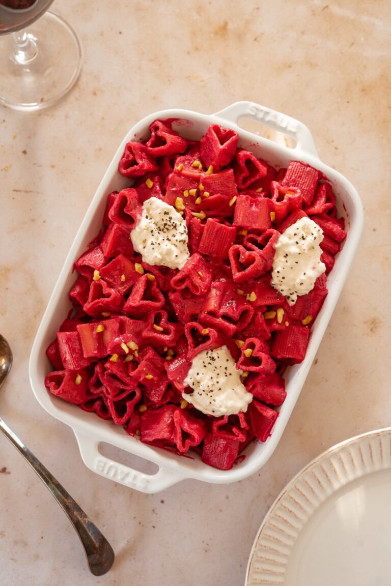 Heart Shaped Creamy Beet Pasta for Two