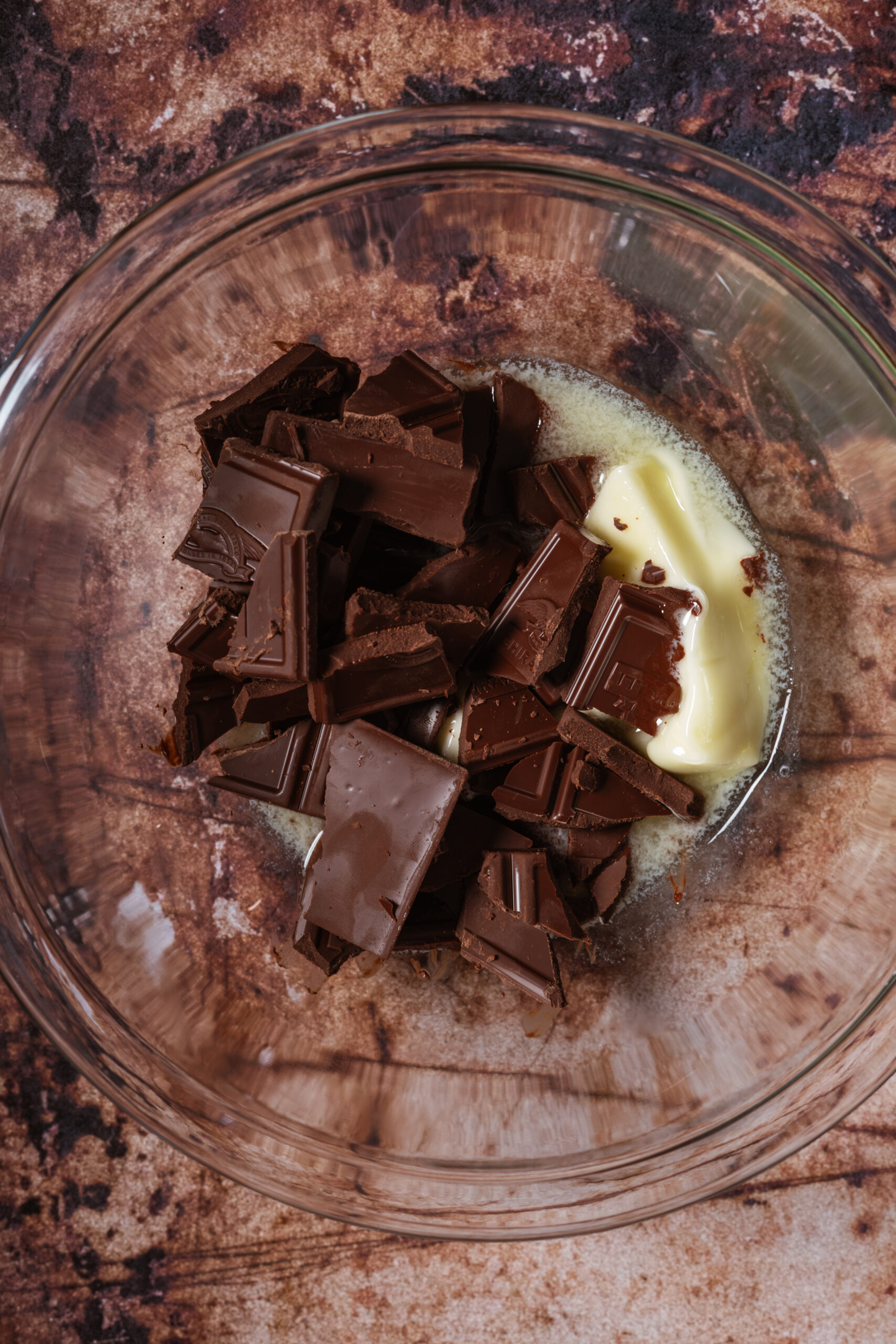 chocolate and butter in glass bowl.