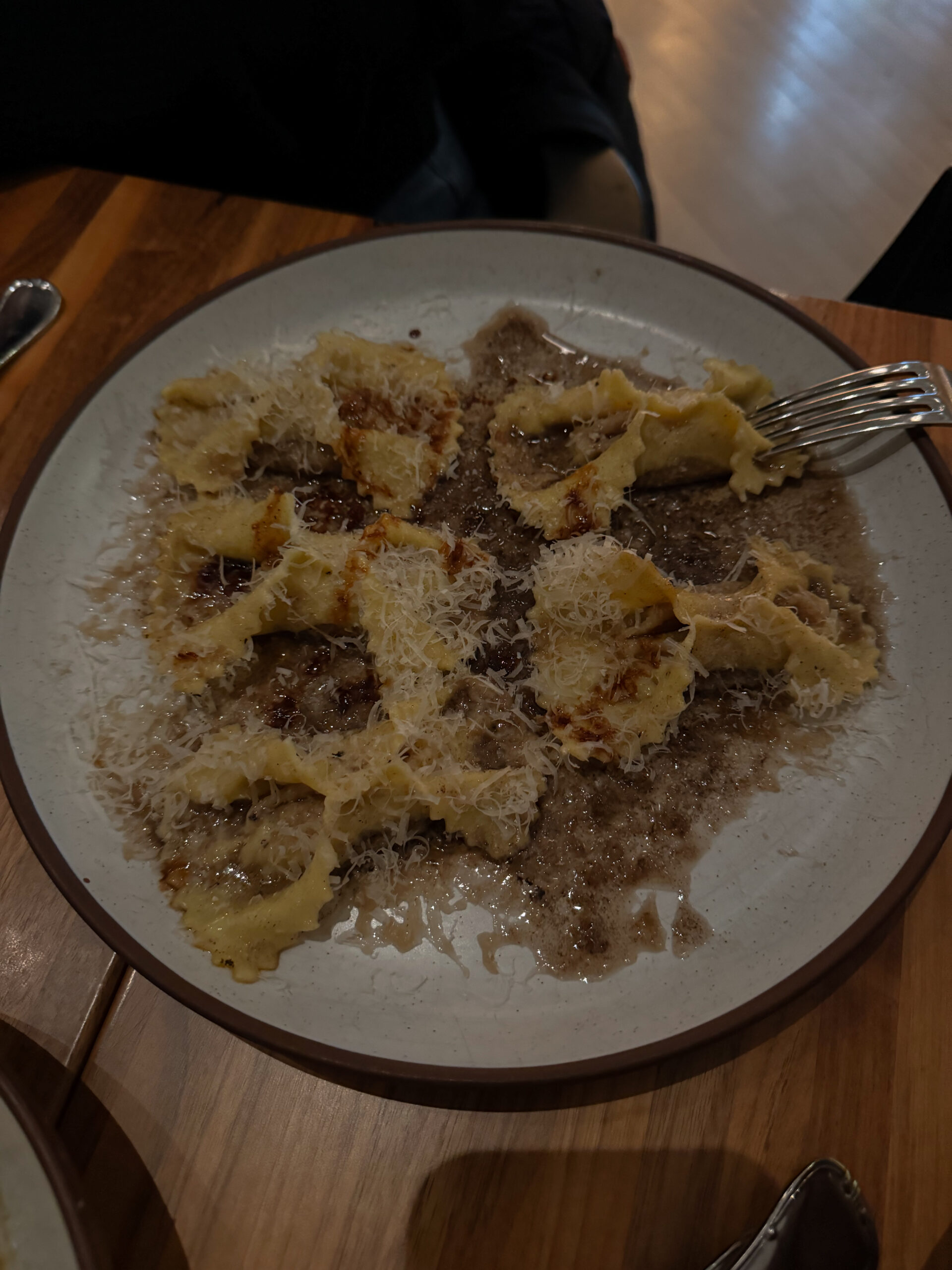 stuffed farfalle pasta on plate.