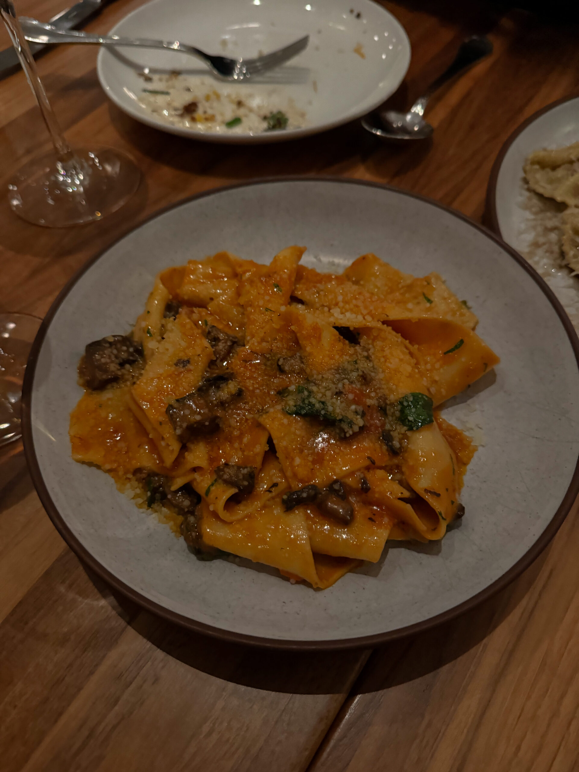 pappardelle pasta on plate.