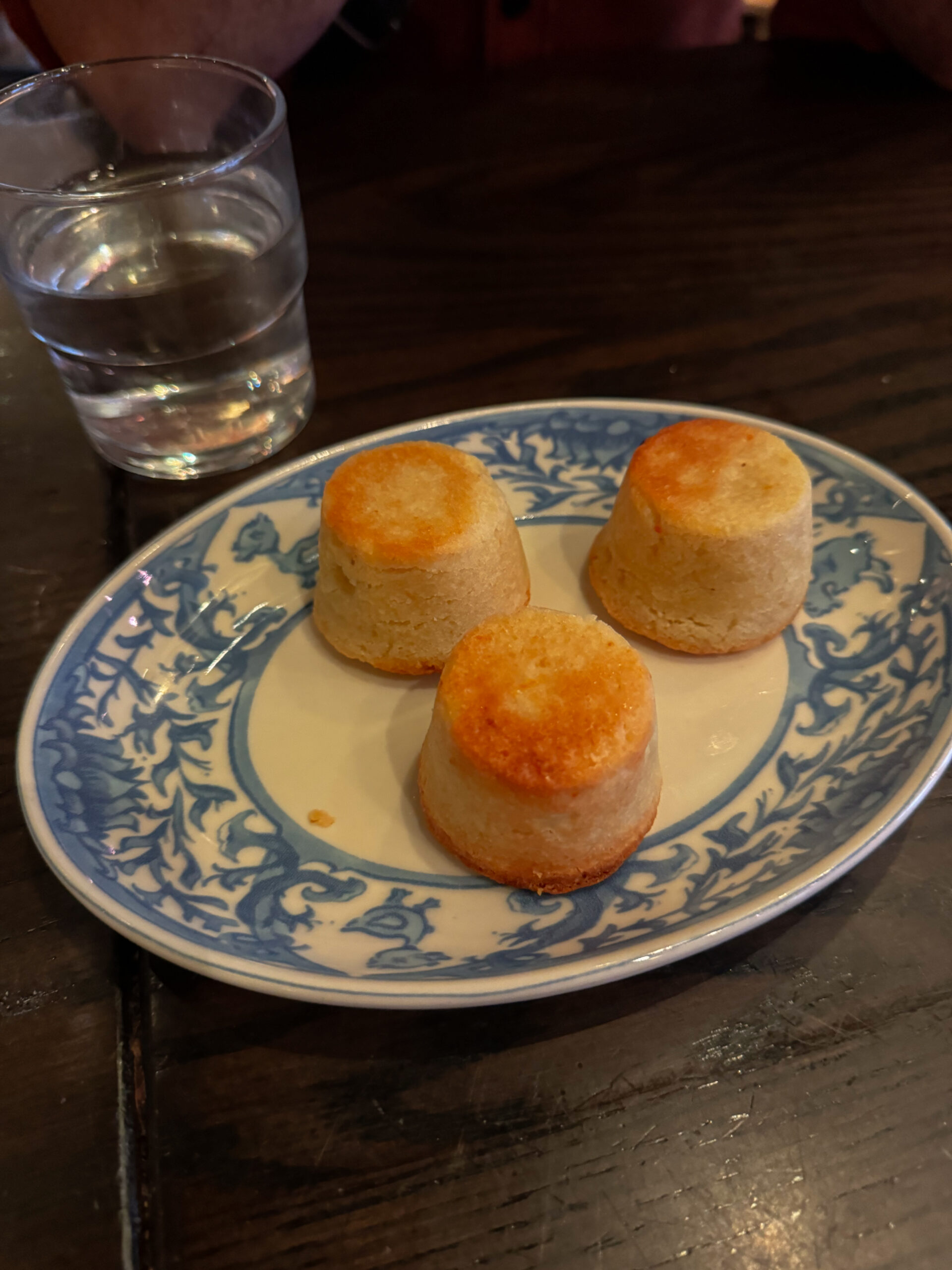 mini cakes on blue plate.