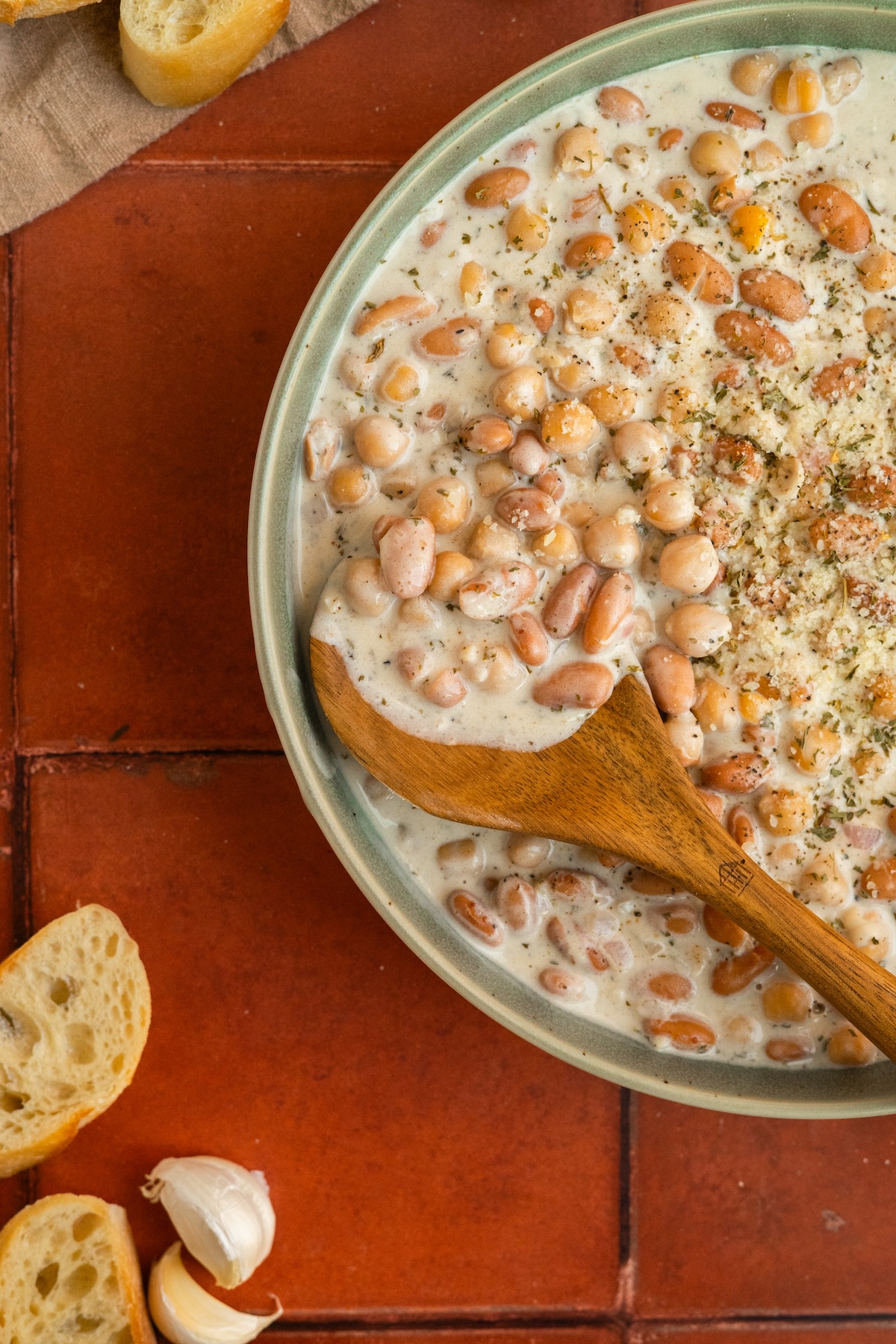 Creamy White Wine Garlic Beans and Chickpeas
