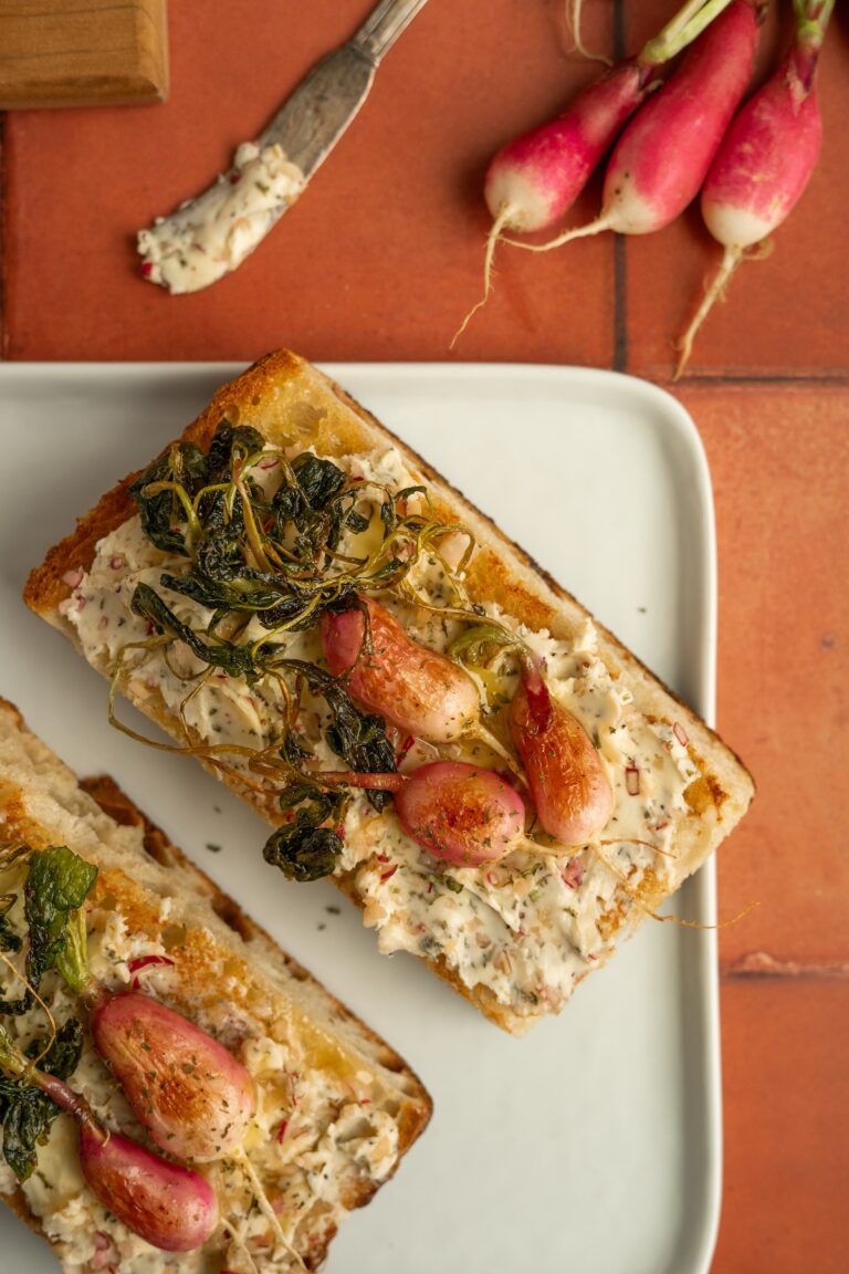 Homemade Radish Butter on Toasted Focaccia