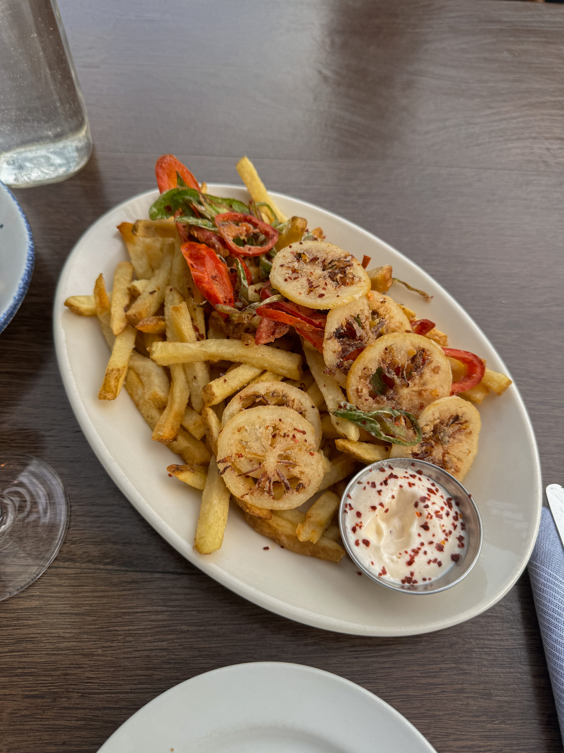 French fries on table.