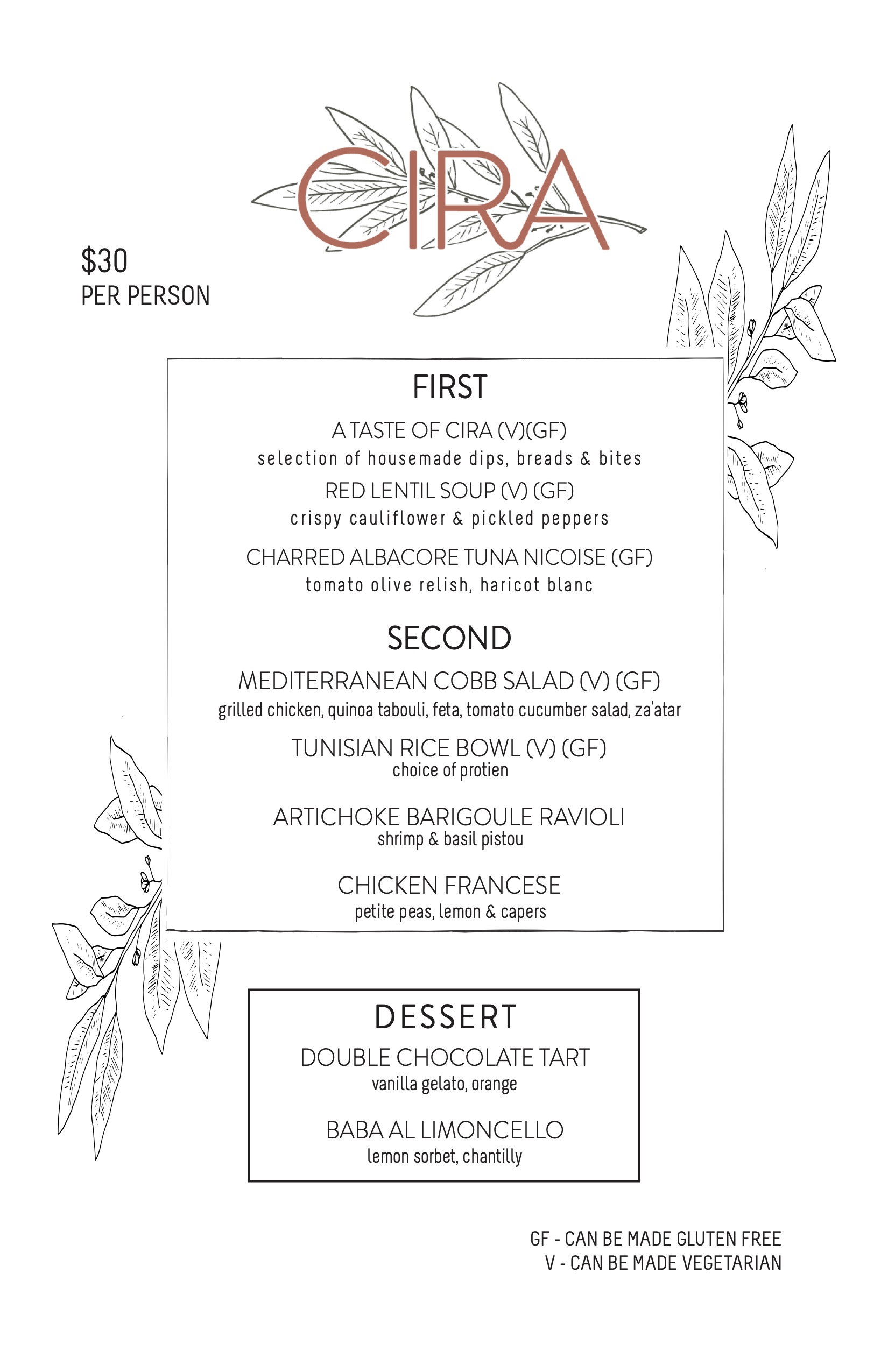 cira restaurant menu.