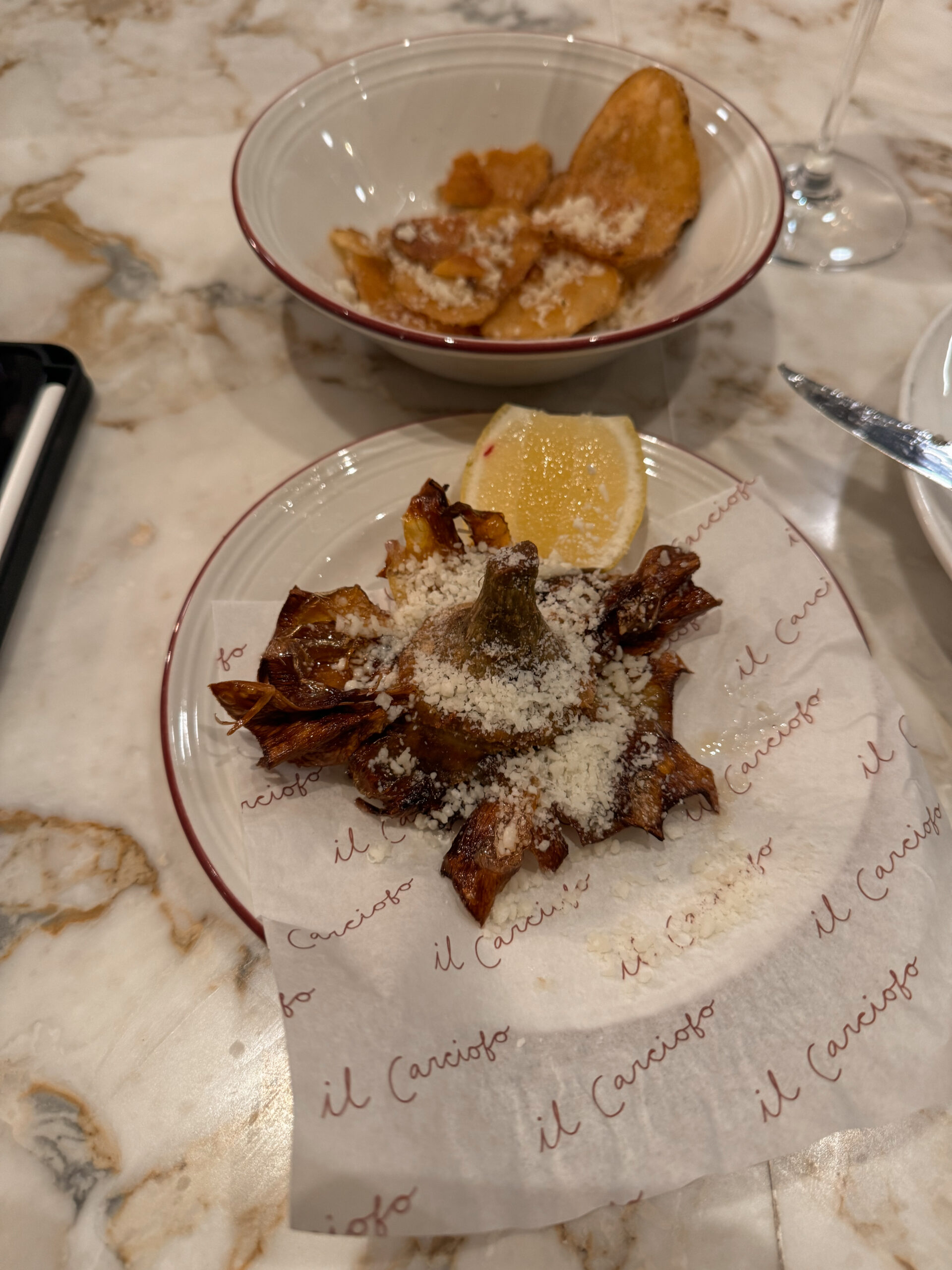 crispy artichoke and cacio pepe chips.