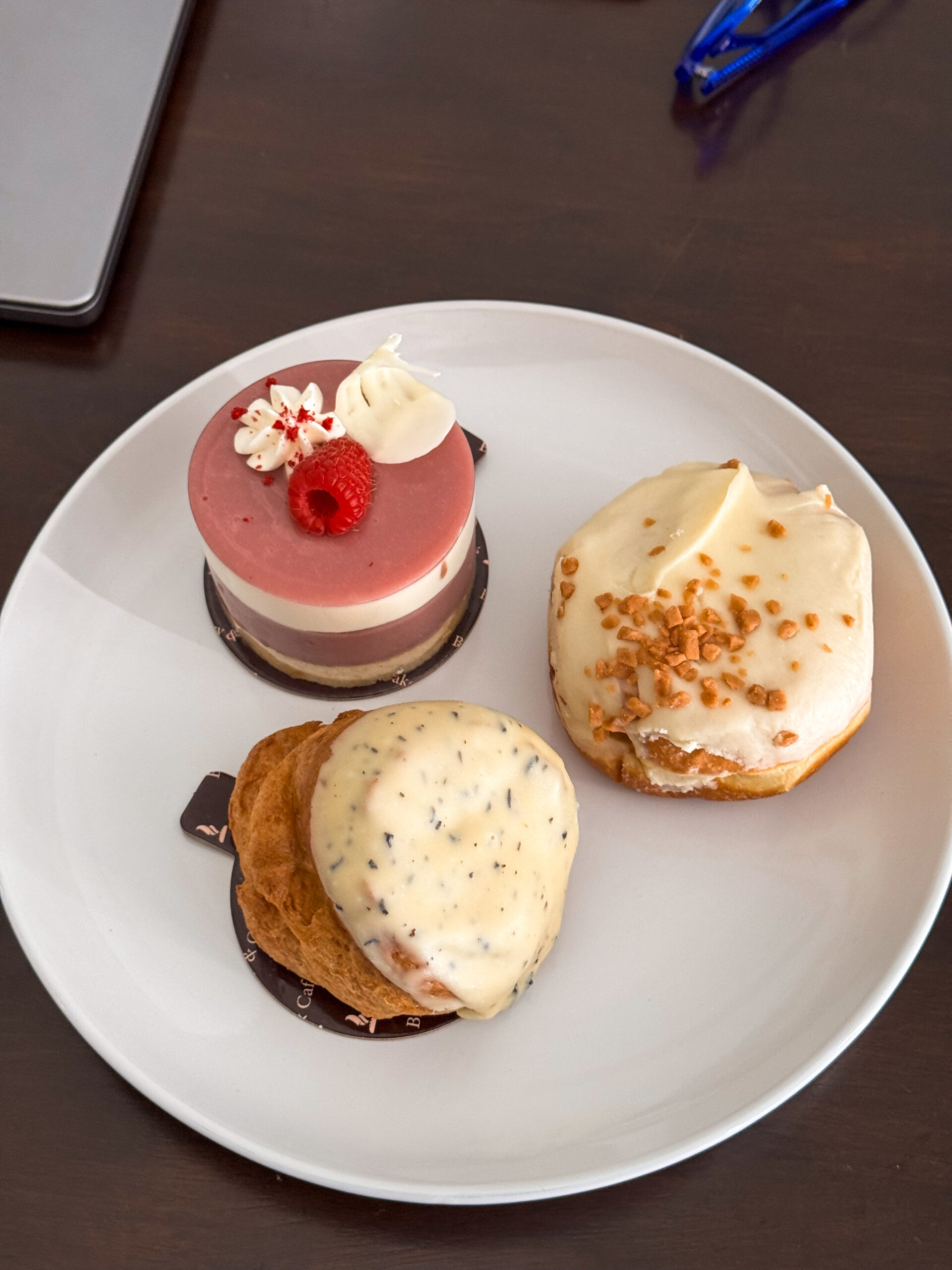 assortment of pastries on white plate.