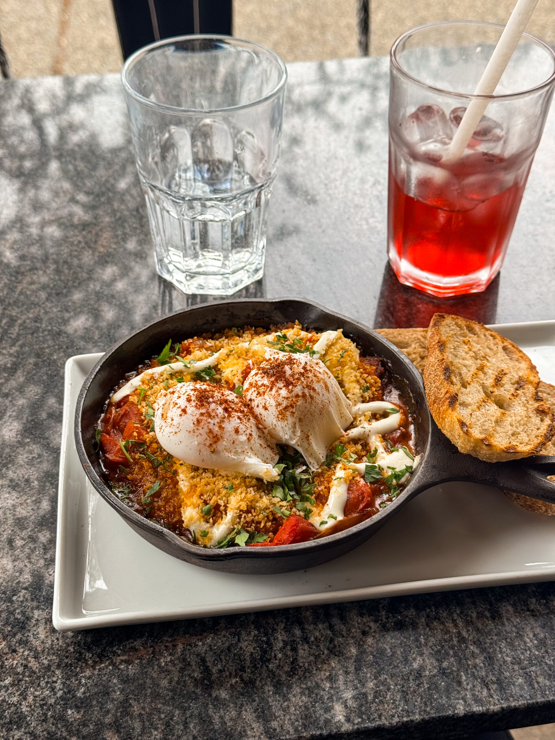 shakshuka in cast iron pan.