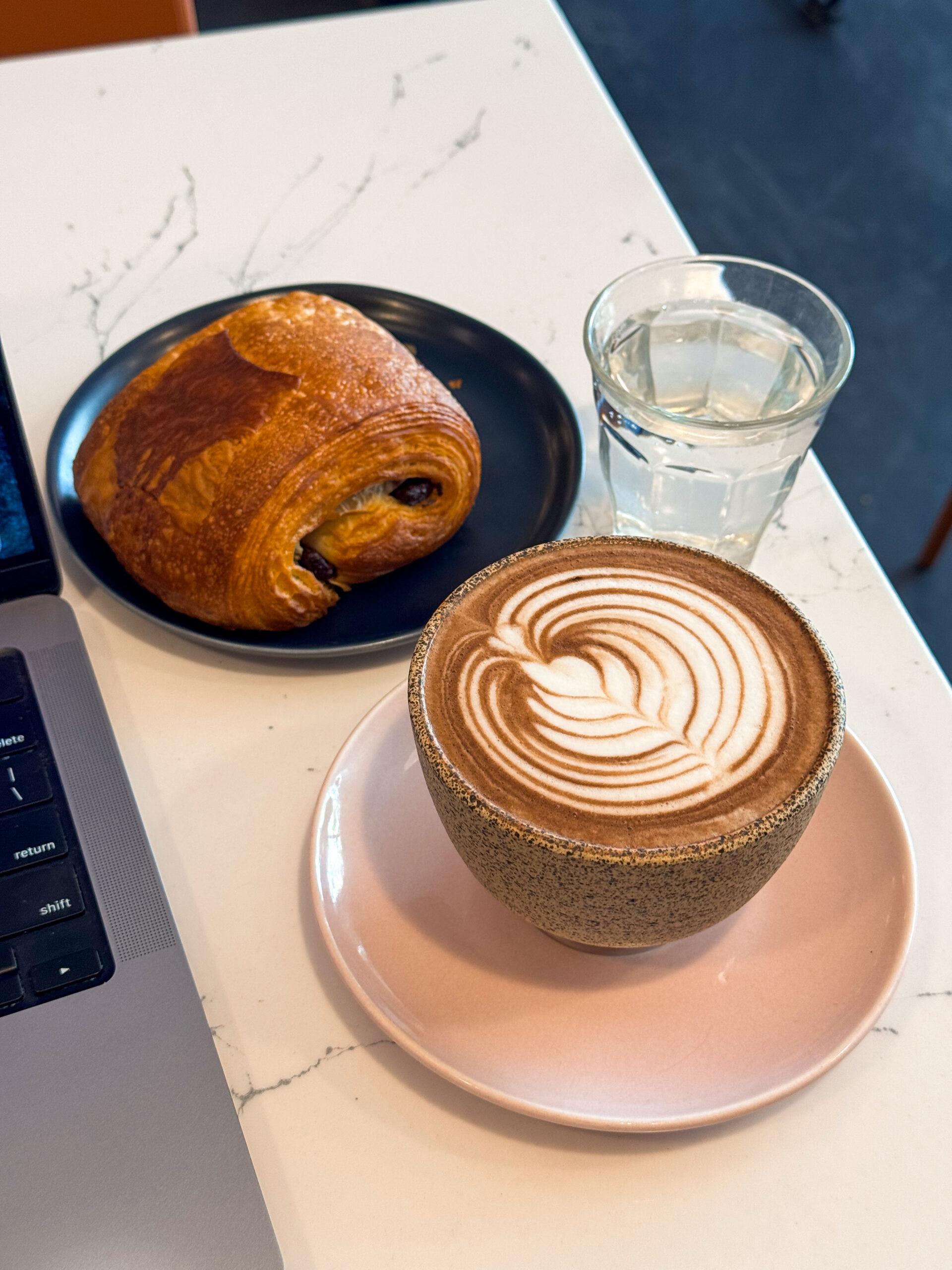 pain au chocolat and hot chocolate.