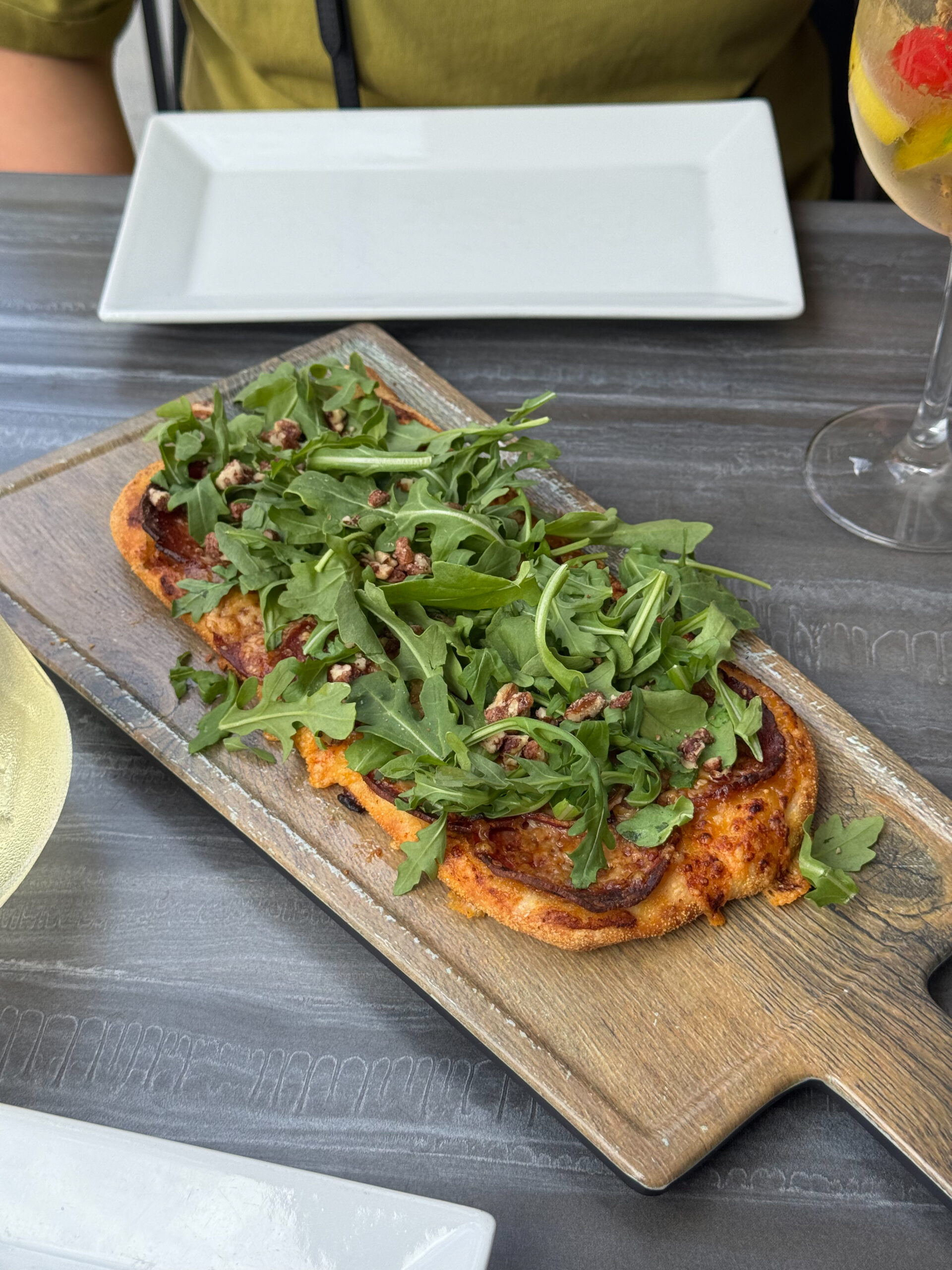flatbread on wooden board.